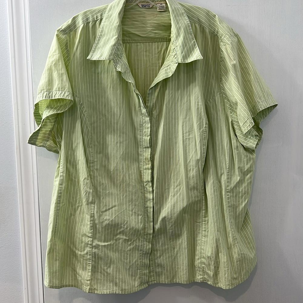 Instantly Slims You Green Striped Blouse - 4X